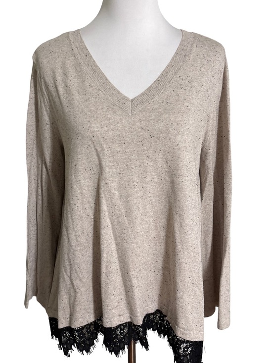 Style & Co. Sweaters - Style & Co Beige V Neck Sweater with Black Lace Trim